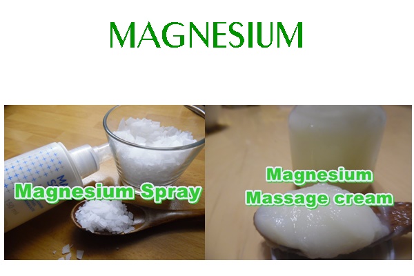 Magnesium oil spray at magnesium cream na gawa sa magnesium chloride flakes.